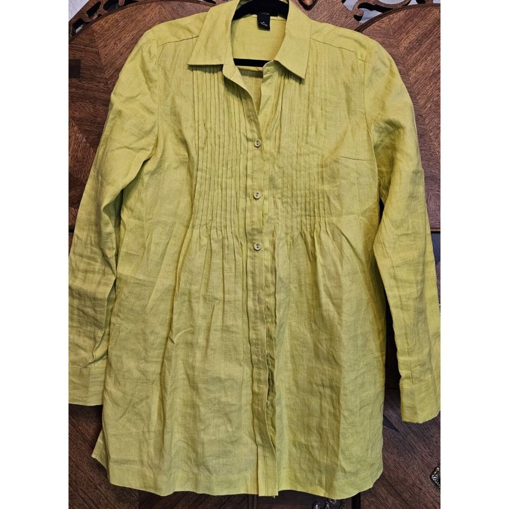 Peck And Peck Chartreuse Linen Size Medium Women's Shirt